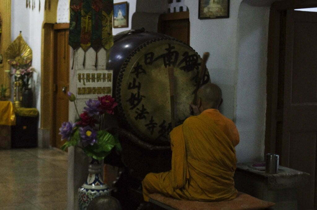 Buddhist monk during prayer