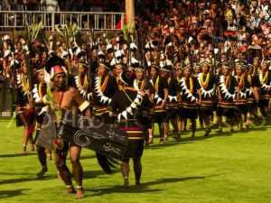 The colourful Hornbill Festival begins with a parade starting from the arena of Kohima town to Kisama Heritage Village.