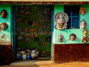 The large Chhau masks represent the specific mythological characters
