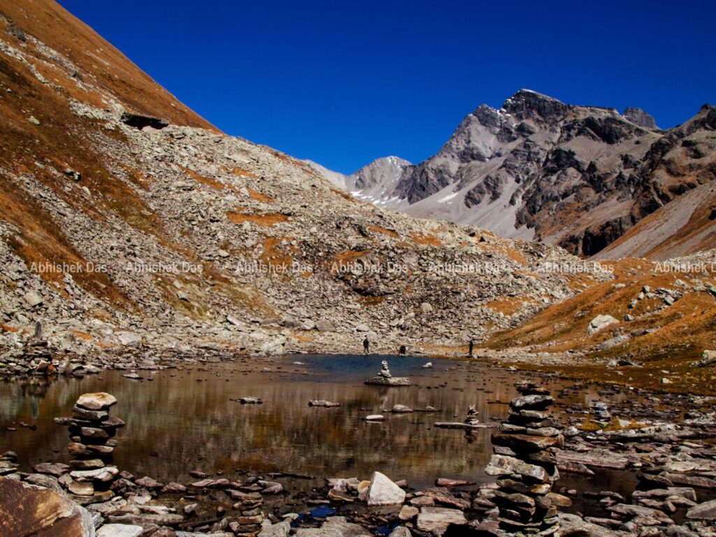 Chandranahan lake is a glacier tarn deep inside the alpine valley