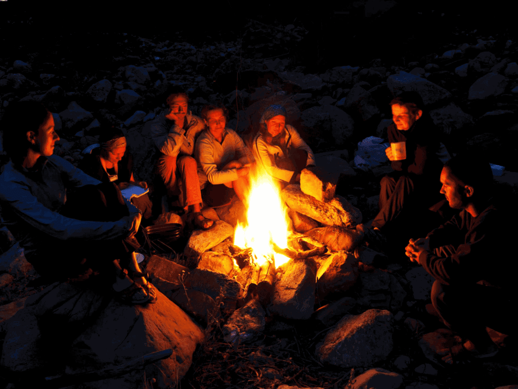 gather around the bonfire and listen to the story of your buds and family