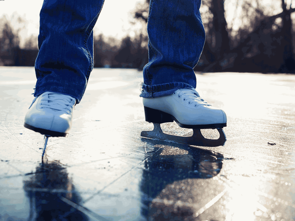 Skating over the glittering ice in freezing temperatures