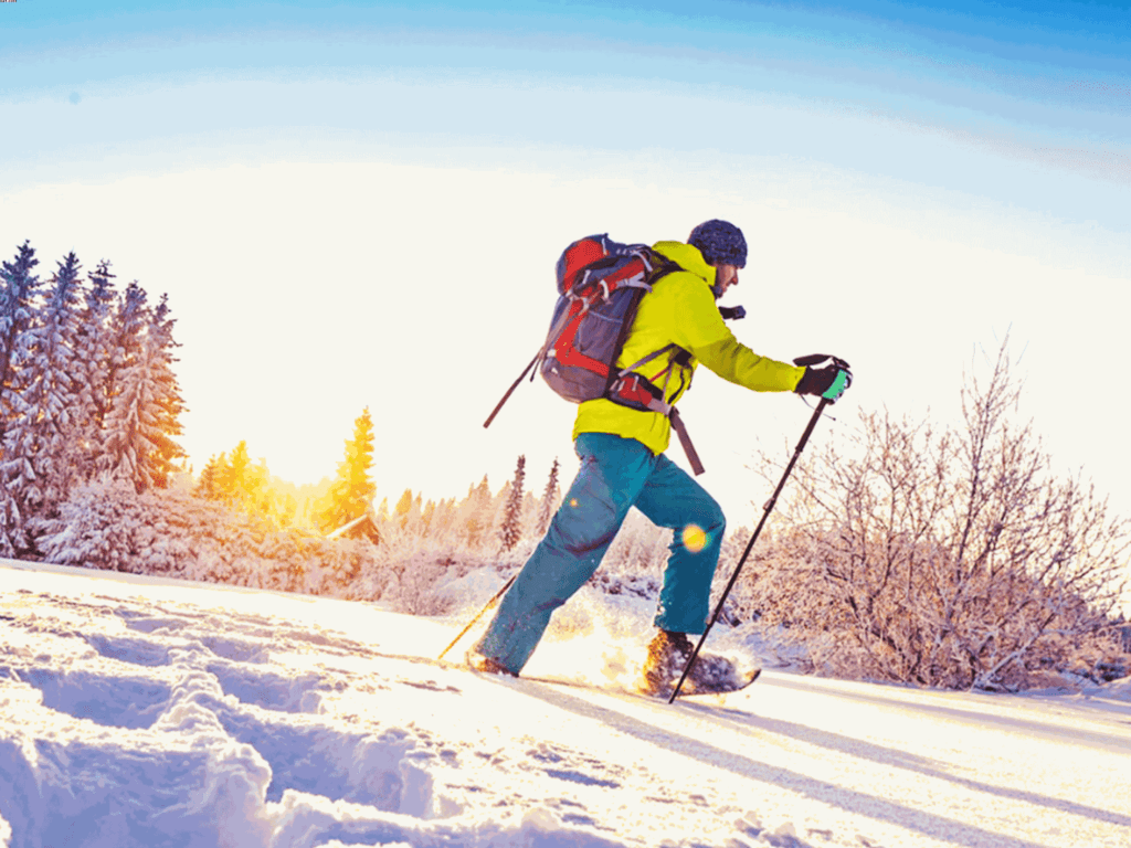 discover the peace and beauty of snowshoe hiking is through the untouched snow