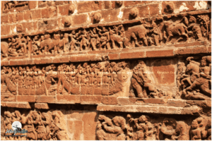 Terracotta depict the stories from Ramayana, Mahabharata and other Hindu scriptures