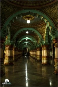 Mysore Palace’s interior glazes with tiled flooring, stained window glass and intricately carved domed ceilings