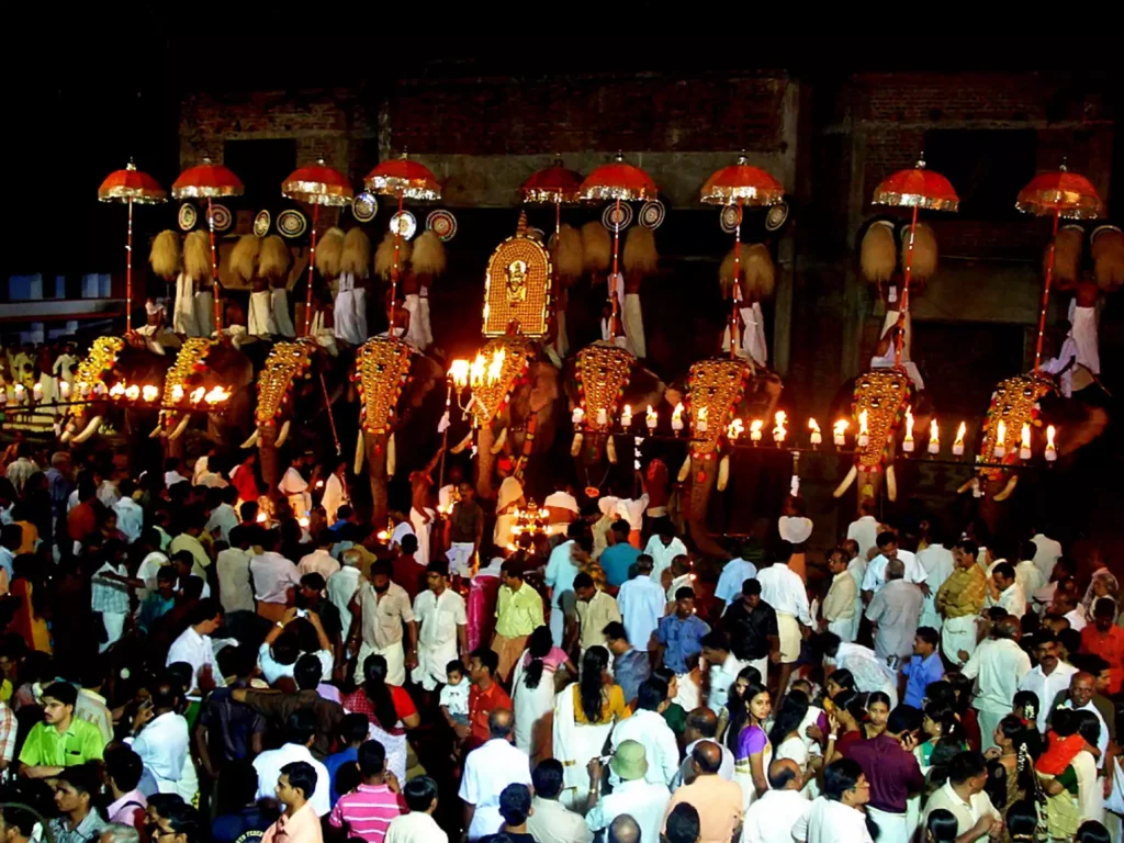 Thrissur Pooram, celebrated between April to May, is considered the festival of festivals in Kerala