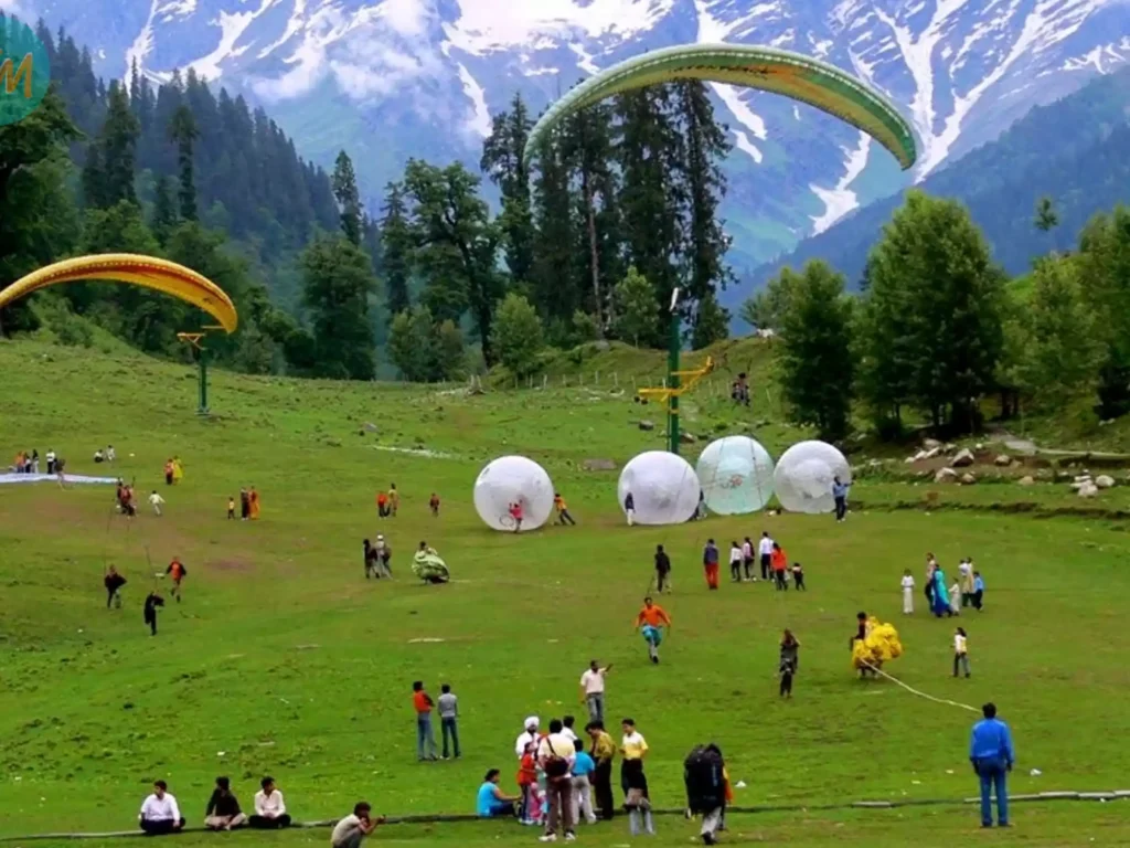 Zorbing is an activity where a person rolls downhill inside an orb at Solang Valley