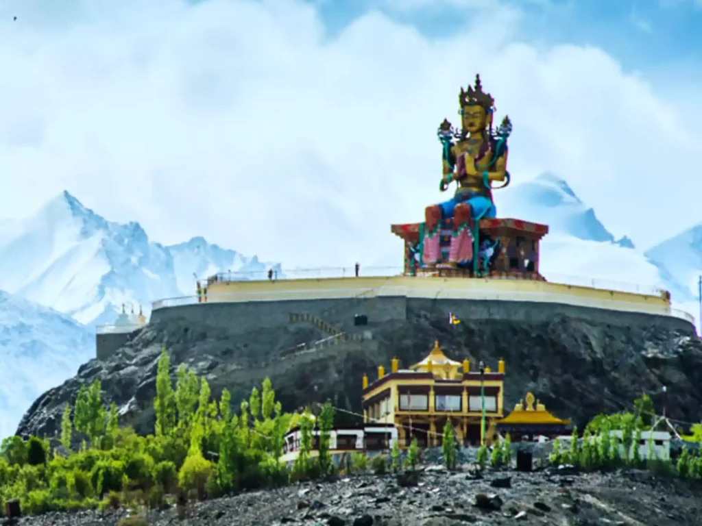 Diskit Gompa is the largest Buddhist monastery in Nubra Valley, known for the statue of Cho Rinopche